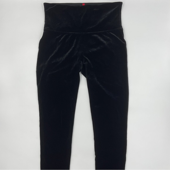 Spanx EUC Shiny Velvet High Waisted Leggings Black L Bodycon Holiday Shapewear - Picture 3 of 16